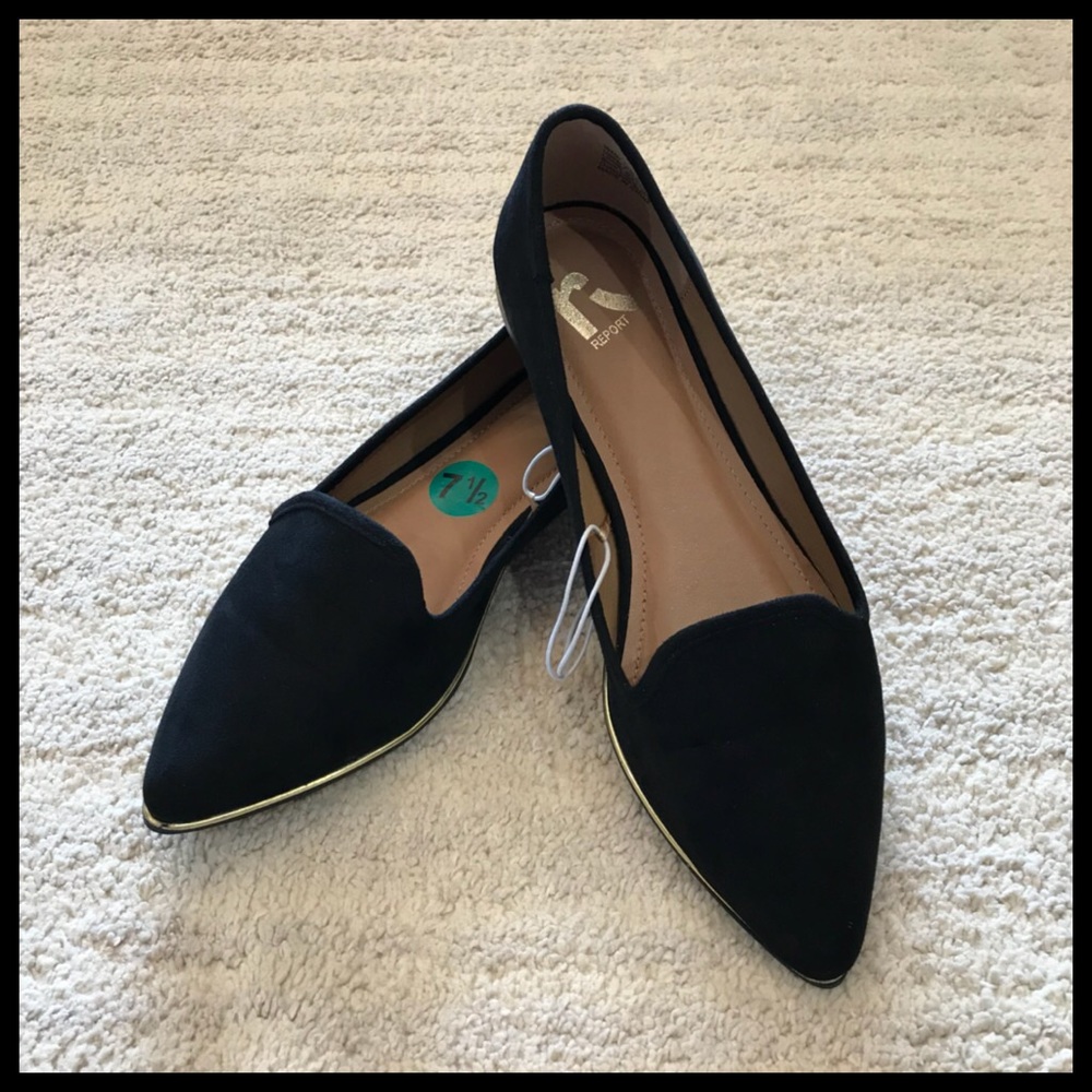 Nwot Report Pointed Toe With Gold Trim Flats - image 1